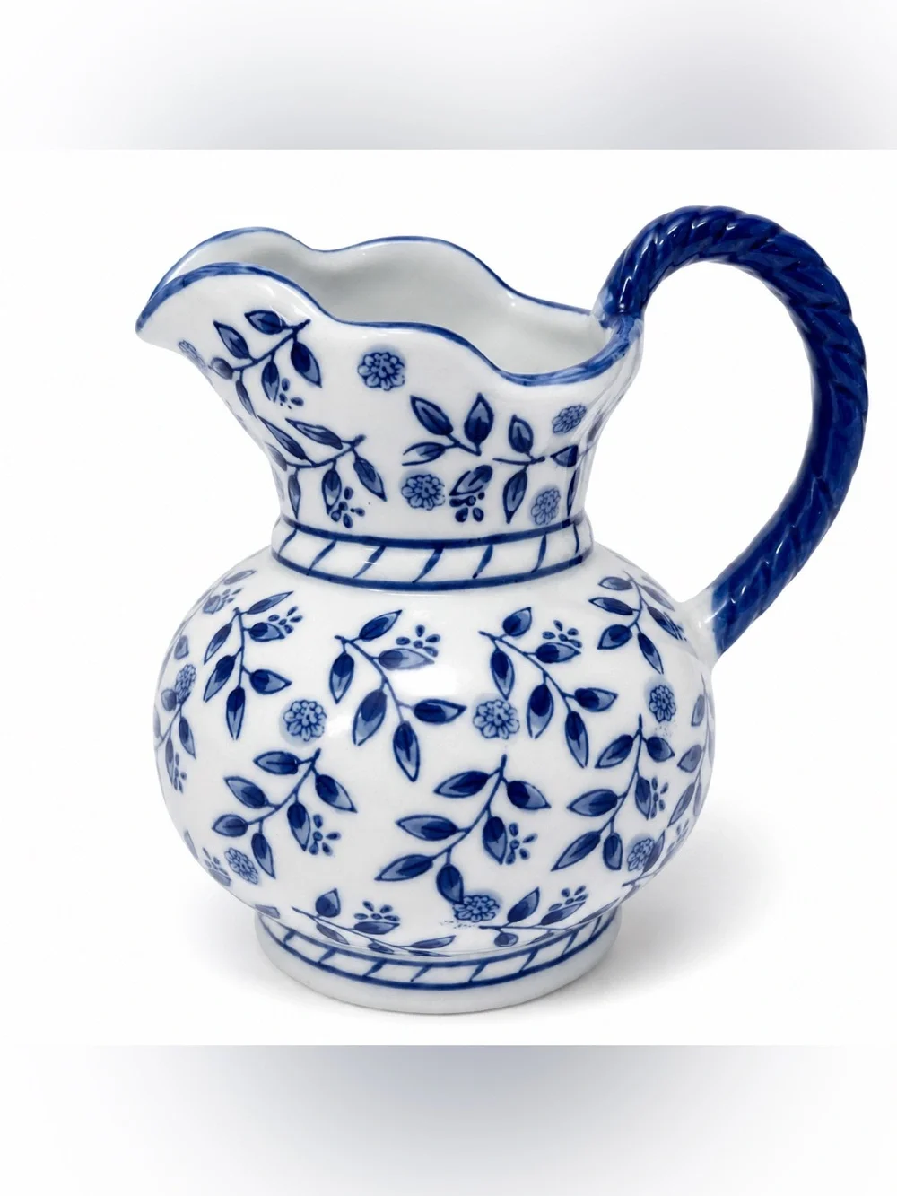 Blue & White Floral Ceramic Pitcher Vase 7.5” - Picture 1 of 4